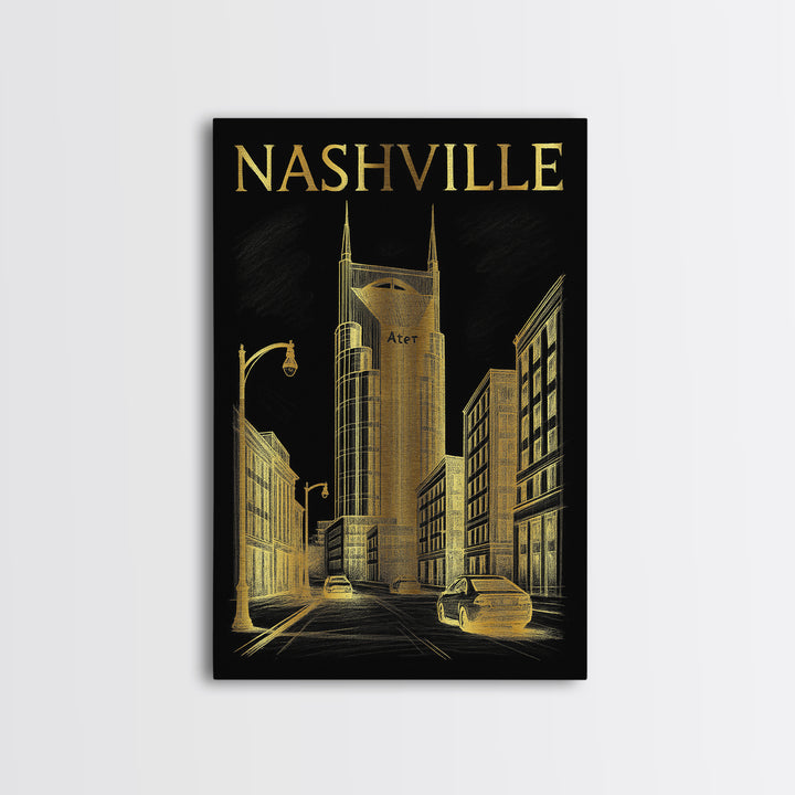 Nashville Travel Poster, Canvas Print, Dark Background Poster Art, Nashville City Art, Wanderlust Decor, Living Room Wall Art, Design 3