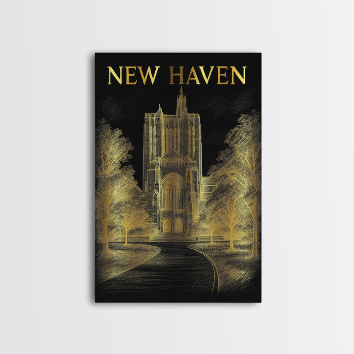 New Haven Connecticut Travel Poster, Canvas Print, Dark Background Poster Art, New Haven Travel Art, Modern Wall Decor, Eclectic Wall Decor