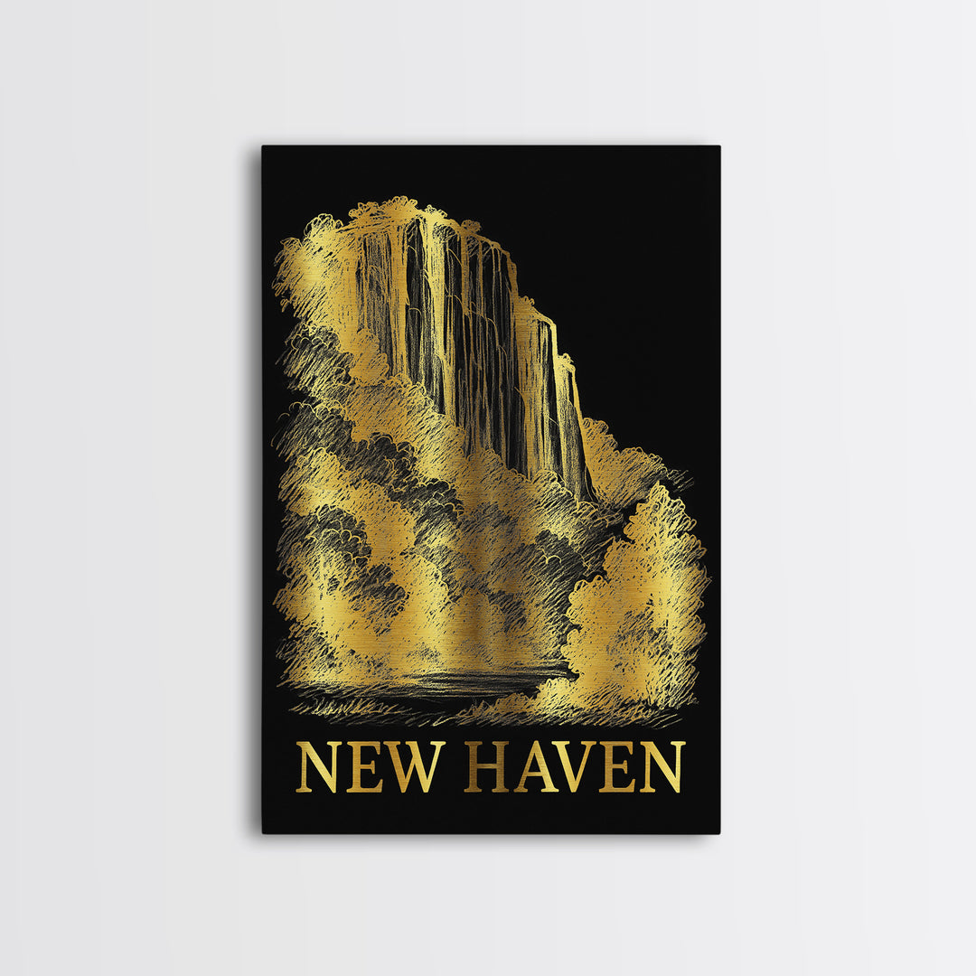 New Haven Travel Poster, Framed Canvas Print, Dark Background Poster Art, New Haven Travel Art, Vintage City Poster, Vintage City Art