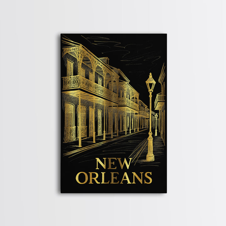 New Orleans Travel Poster, Canvas Print, Dark Background Poster Art, New Orleans Poster Print, Travel Poster Art, Vintage Travel Print