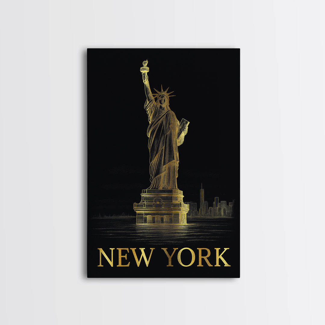 New York Travel Poster, Canvas Print, Gold Sketch Wall Art, New York Poster Print, Living Room Wall Art, Travel Wall Art, Gift For Travelers