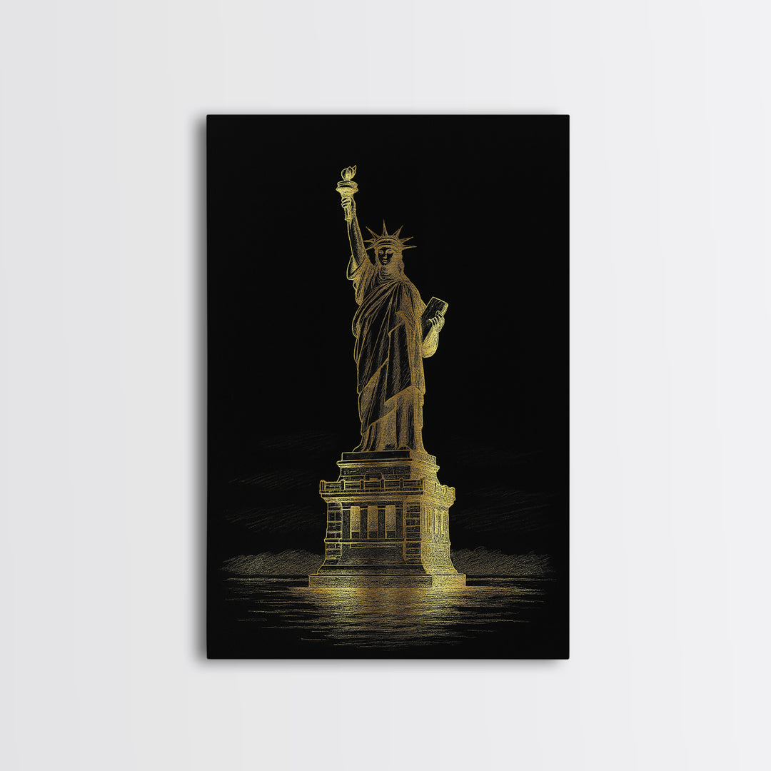 New York Travel Poster, Framed Canvas Print, Black And Gold Line Art, New York Poster Print, Home Office Decor, Travel Poster Set