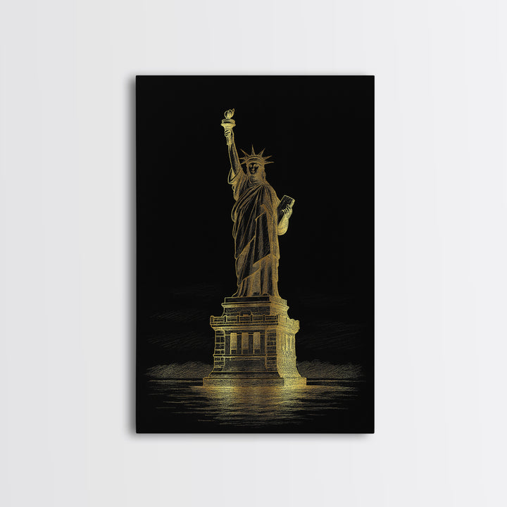 New York Travel Poster, Framed Canvas Print, Black And Gold Line Art, New York Poster Print, Home Office Decor, Travel Poster Set