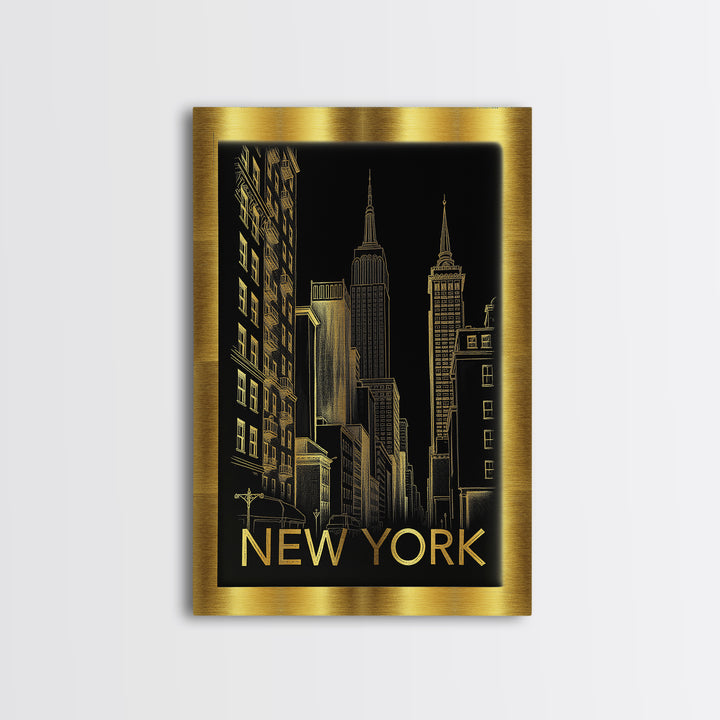 New York Travel Poster, Canvas Print, Black And Gold Line Art, New York Travel Art, City Travel Prints, Travel Poster Set, Travel Wall Art