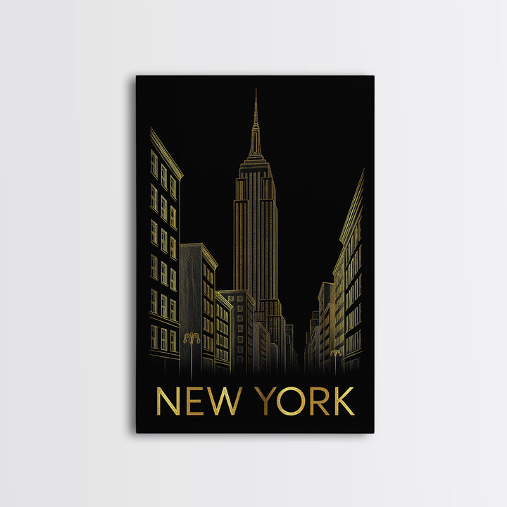 New York Travel Poster, Framed Canvas Print, Black And Gold Line Art, New York Art Print, Fine Art Print, Home Office Decor, Travel Gift