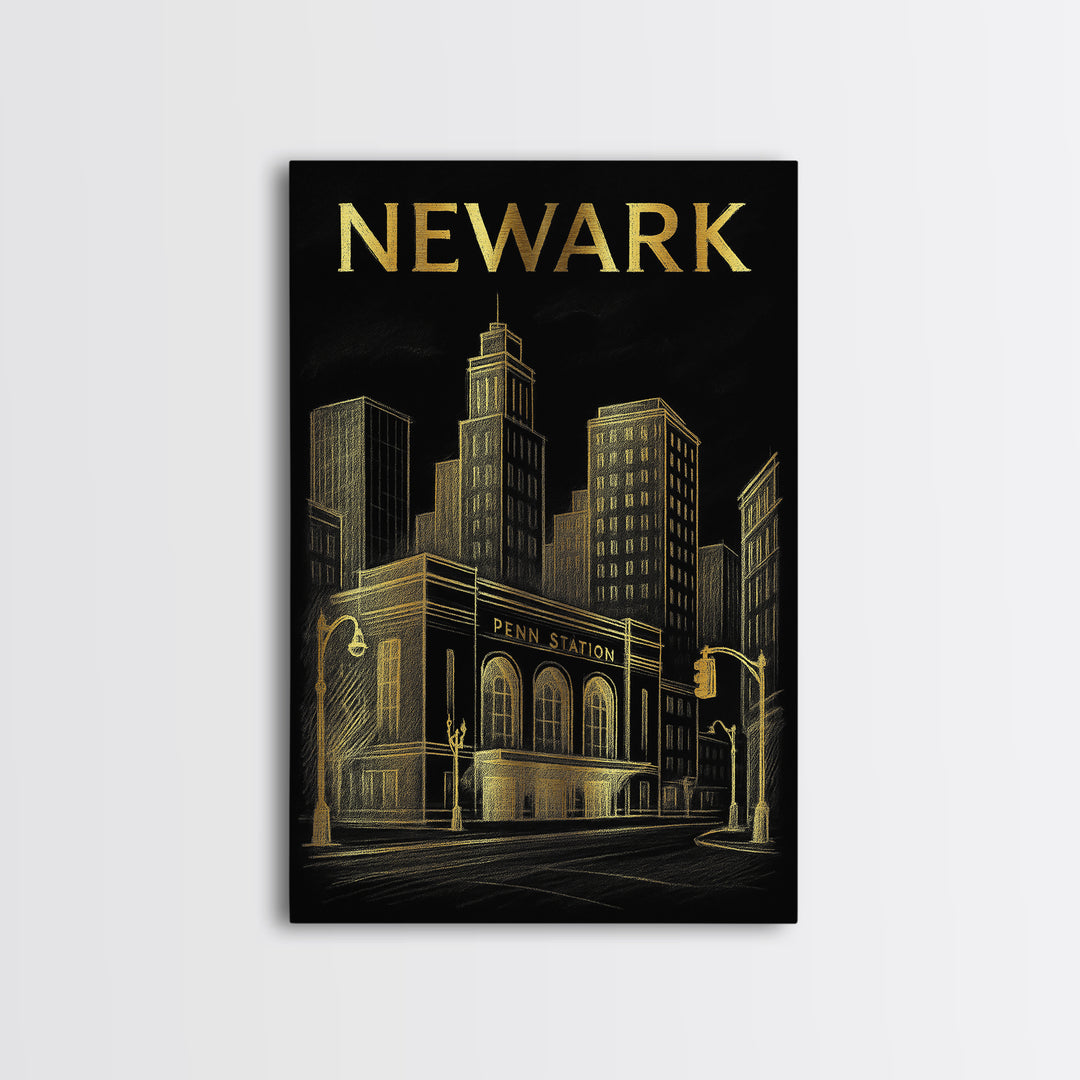 Newark Travel Poster, Canvas Print, Dark Background Poster Art, Newark Poster Print, Travel Art Print, Retro Travel Print, Vintage City Art