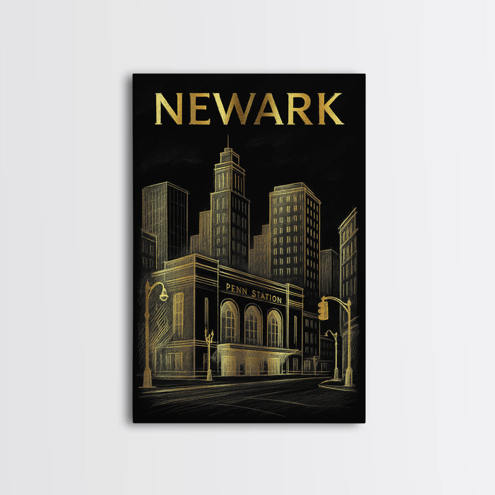 Newark Travel Poster, Canvas Print, Dark Background Poster Art, Newark Poster Print, Travel Art Print, Retro Travel Print, Vintage City Art