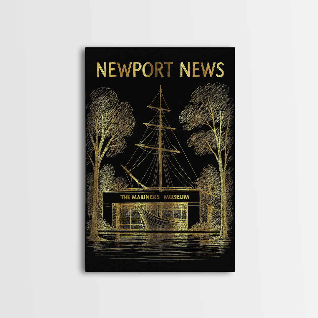 Newport News Virginia Travel Poster, Canvas Print, Dark Background Poster Art, Newport News City Art, Travel Poster Art, Travel Wall Art