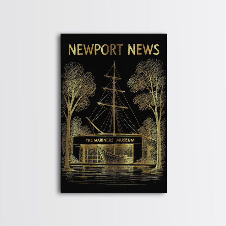 Newport News Virginia Travel Poster, Canvas Print, Dark Background Poster Art, Newport News City Art, Travel Poster Art, Travel Wall Art