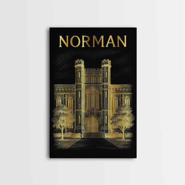 Norman Oklahoma Travel Poster, Canvas Print, Elegant Gold City Art, Norman City Art, Vintage City Poster, Vintage Travel Art, Vintage Poster