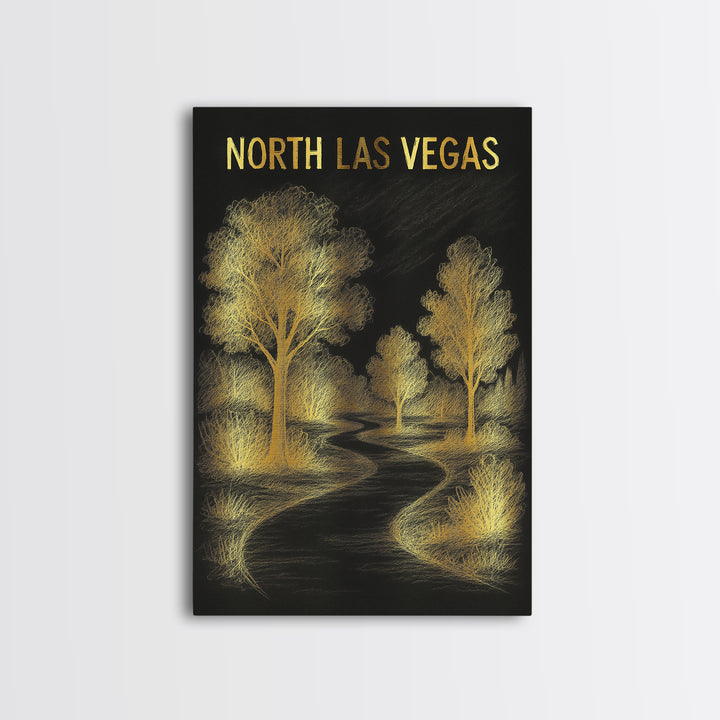 North Las Vegas Nevada Travel Poster, Canvas Print, Dark Background Poster Art, North Las Vegas Wall Art, Watercolor City Skyline