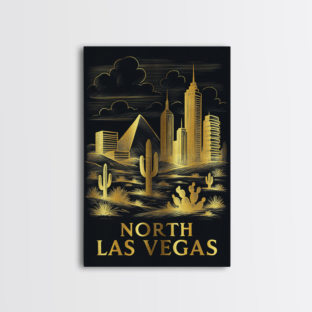 North Las Vegas Travel Poster, Canvas Print, Gold Sketch Wall Art, North Las Vegas City Art, City Travel Prints, Modern Wall Decor