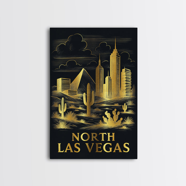 North Las Vegas Travel Poster, Canvas Print, Gold Sketch Wall Art, North Las Vegas City Art, City Travel Prints, Modern Wall Decor