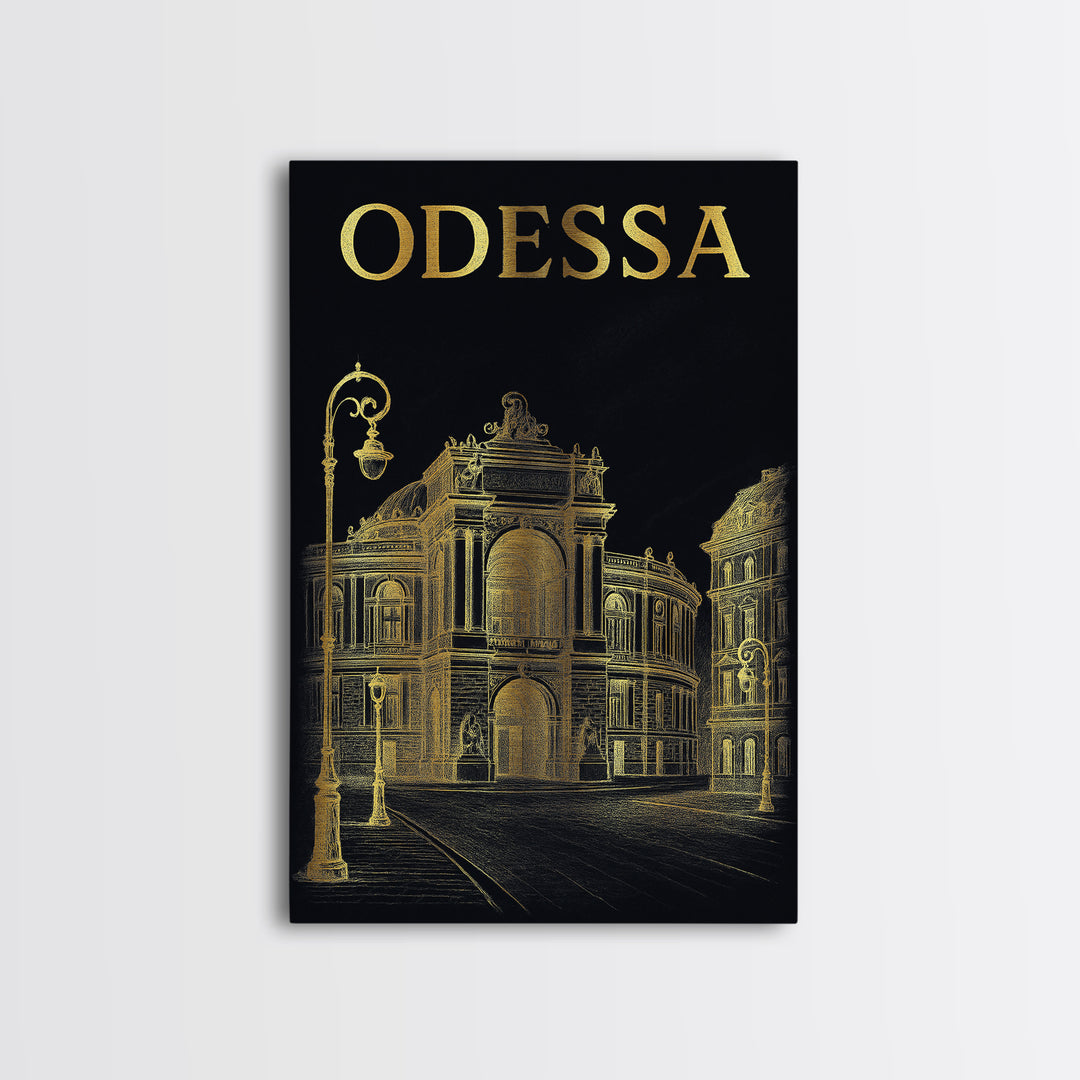 Odessa Texas Travel Poster, Framed Canvas Print, Dark Background Poster Art, Odessa Poster Print, Travel Poster Set, City Illustration