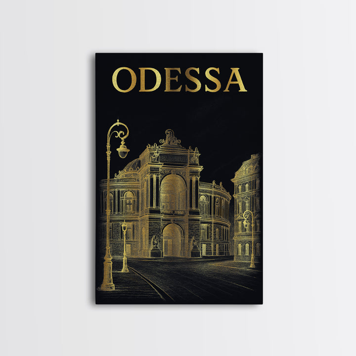 Odessa Texas Travel Poster, Framed Canvas Print, Dark Background Poster Art, Odessa Poster Print, Travel Poster Set, City Illustration