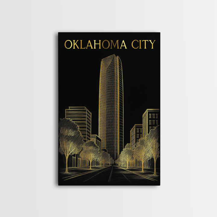 Oklahoma Travel Poster, Canvas Print, Gold Sketch Wall Art, Oklahoma Poster Print, Travel Poster Set, Fine Art Print, Gift For Travelers