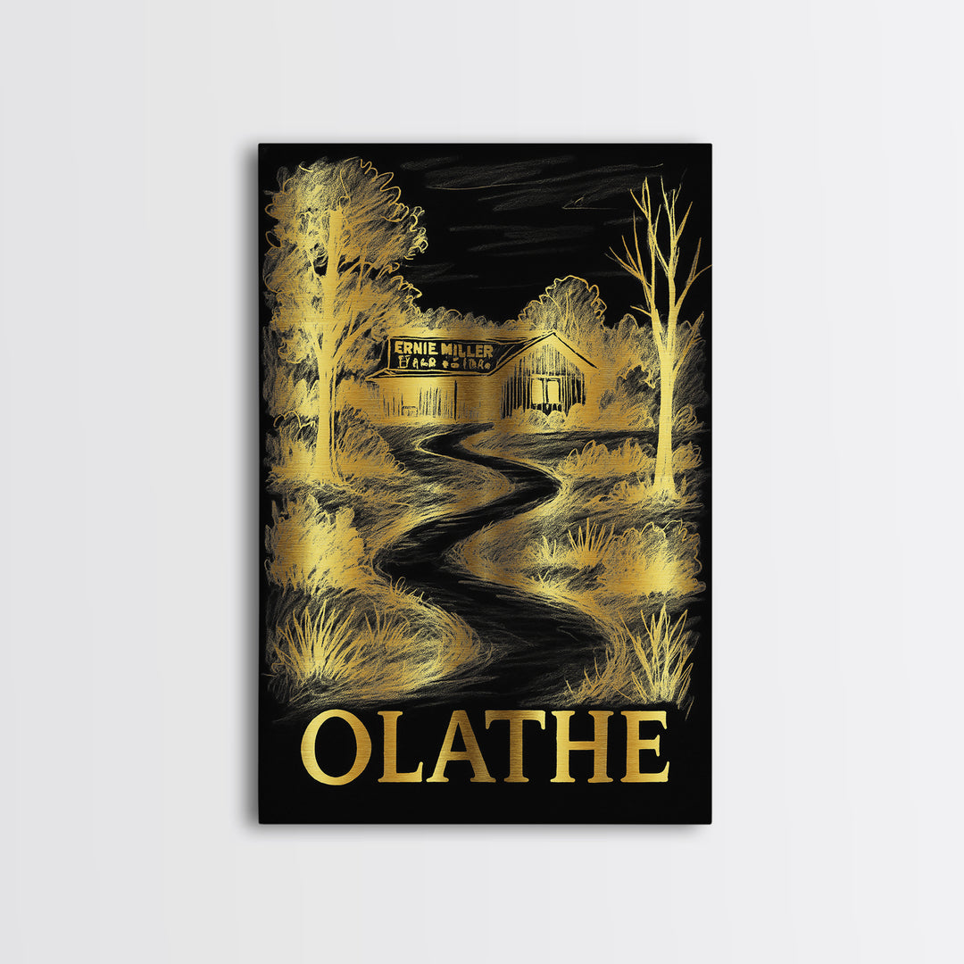 Olathe Travel Poster, Framed Canvas Print, Elegant Gold City Art, Olathe Art Print, Eclectic Wall Decor, Travel Poster Art, Travel Prints