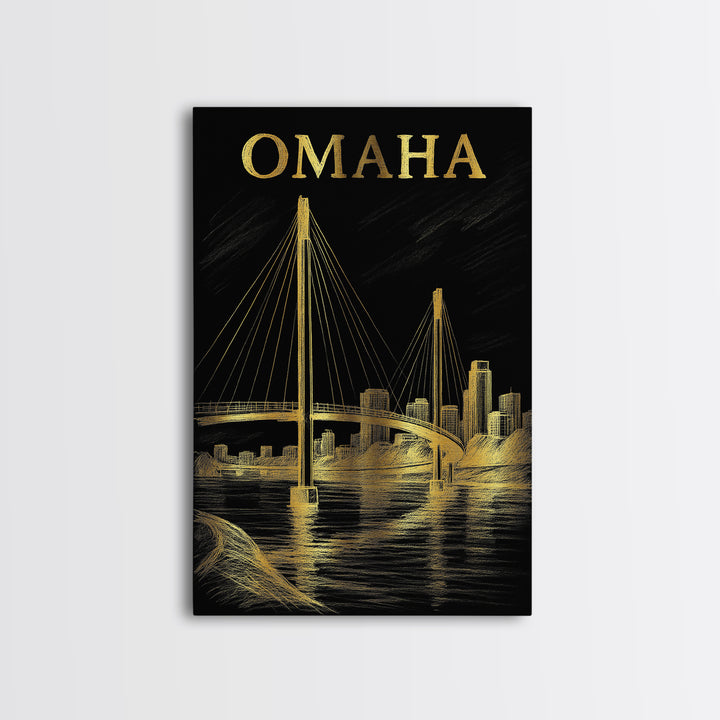 Omaha Nebraska Travel Poster, Canvas Print, Dark Background Poster Art, Omaha Art Print, Travel Print, Vintage Travel Art, Poster Art