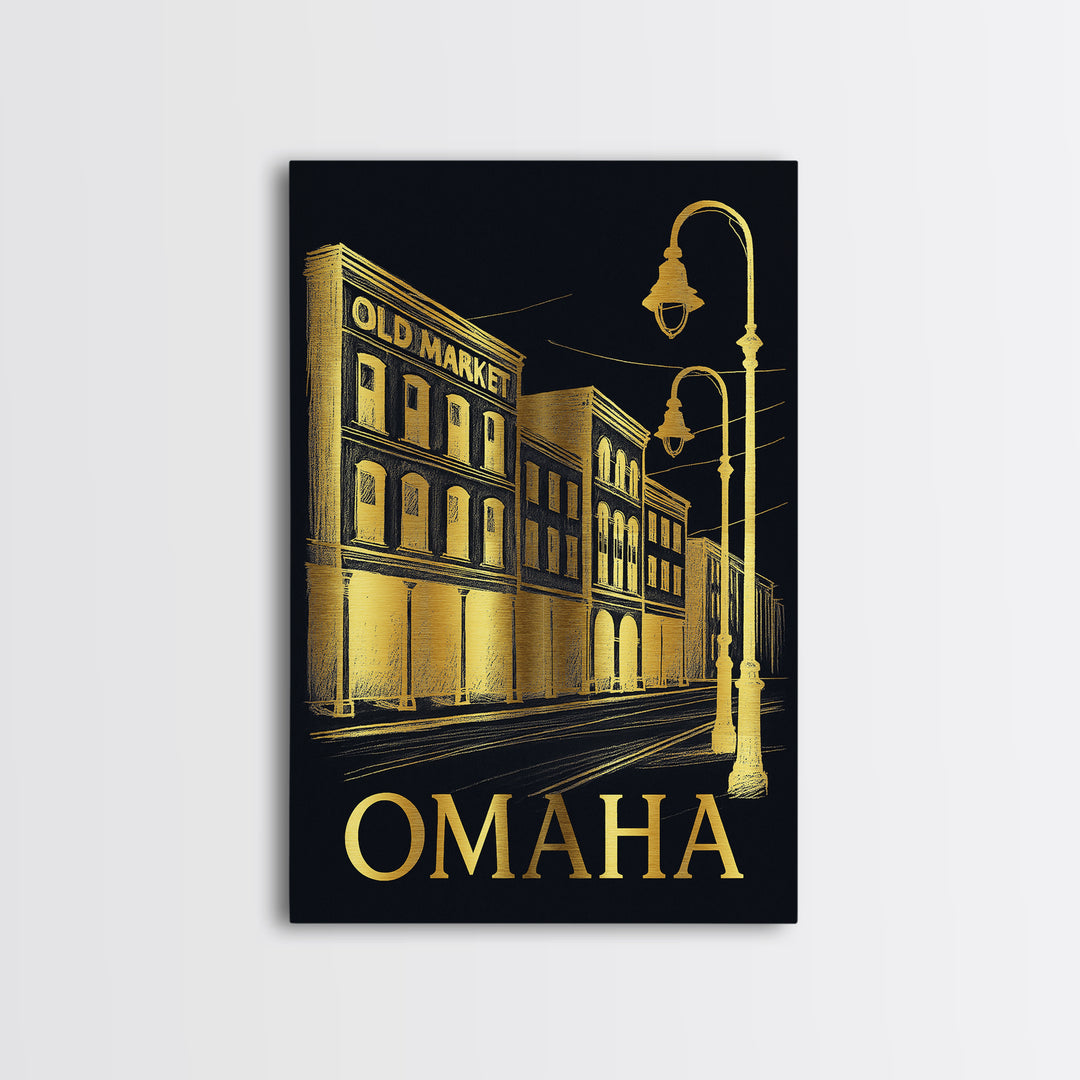 Omaha Travel Poster, Canvas Print, Black And Gold Line Art, Omaha Poster Print, Eclectic Wall Decor, Gift For Travelers, Wanderlust Decor