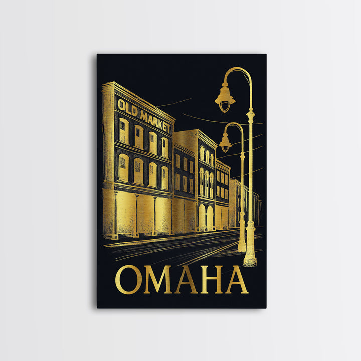 Omaha Travel Poster, Canvas Print, Black And Gold Line Art, Omaha Poster Print, Eclectic Wall Decor, Gift For Travelers, Wanderlust Decor