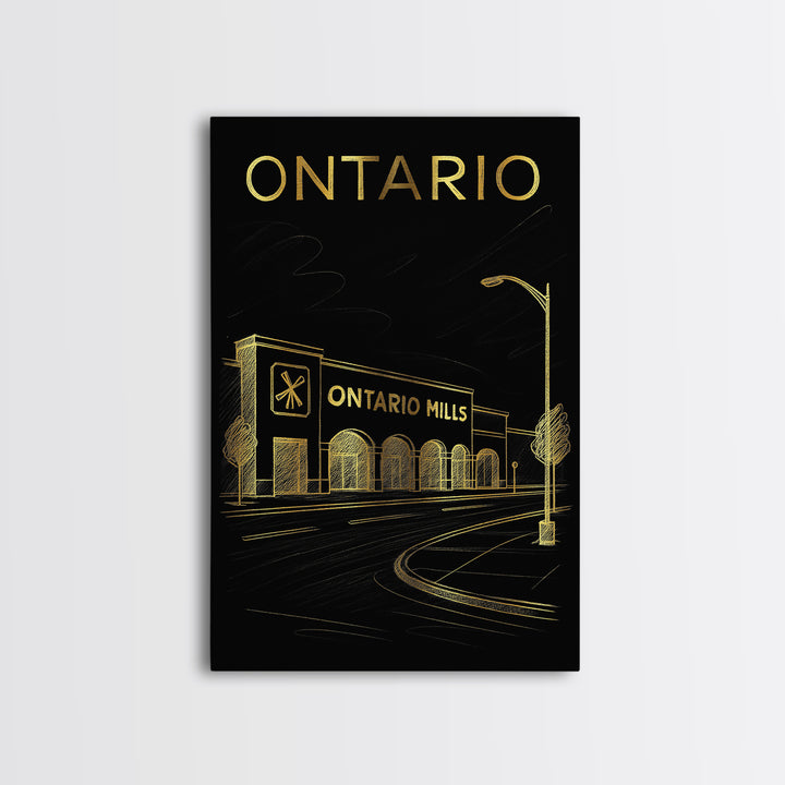 Ontario California Travel Poster, Framed Canvas Print, Black And Gold Line Art, Ontario City Art, Vintage Travel Print, Vintage Travel Art