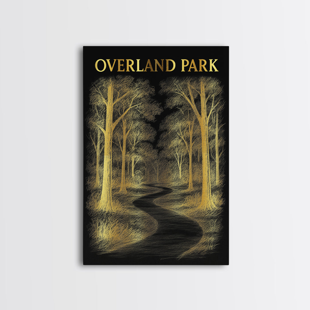 Overland Park Kansas Travel Poster, Canvas Print, Dark Background Poster Art, Overland Park Art Print, Vintage Travel Art, Fine Art Print