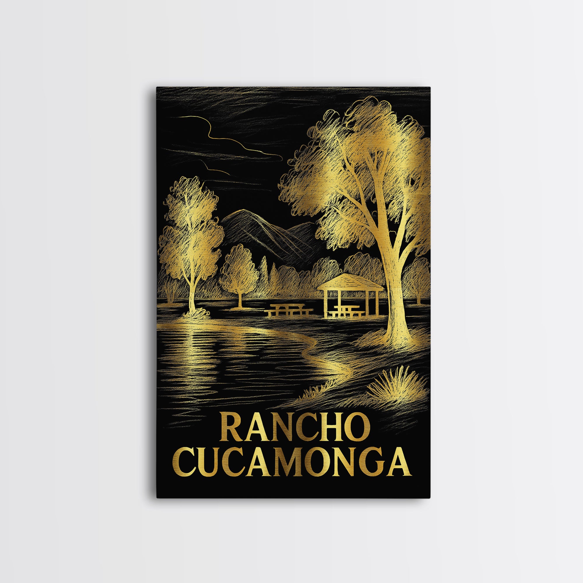 Rancho Cucamonga Travel Poster, Framed Canvas Print, Dark Background P ...
