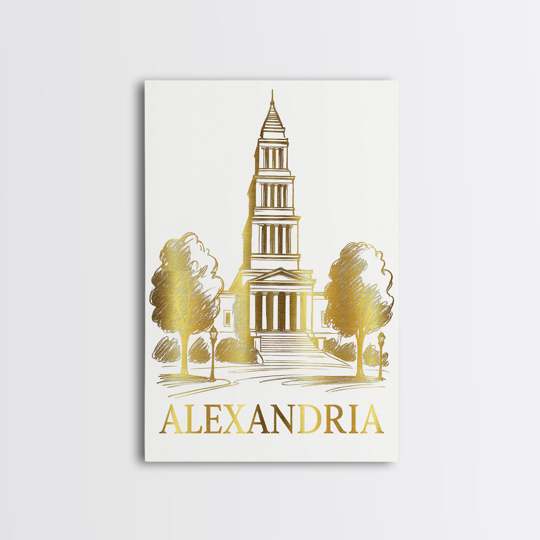 Alexandria Travel Poster, Canvas Print, Gold Line Drawing Wall Art, Alexandria Travel Art, Home Office Decor, Travel Wall Decor