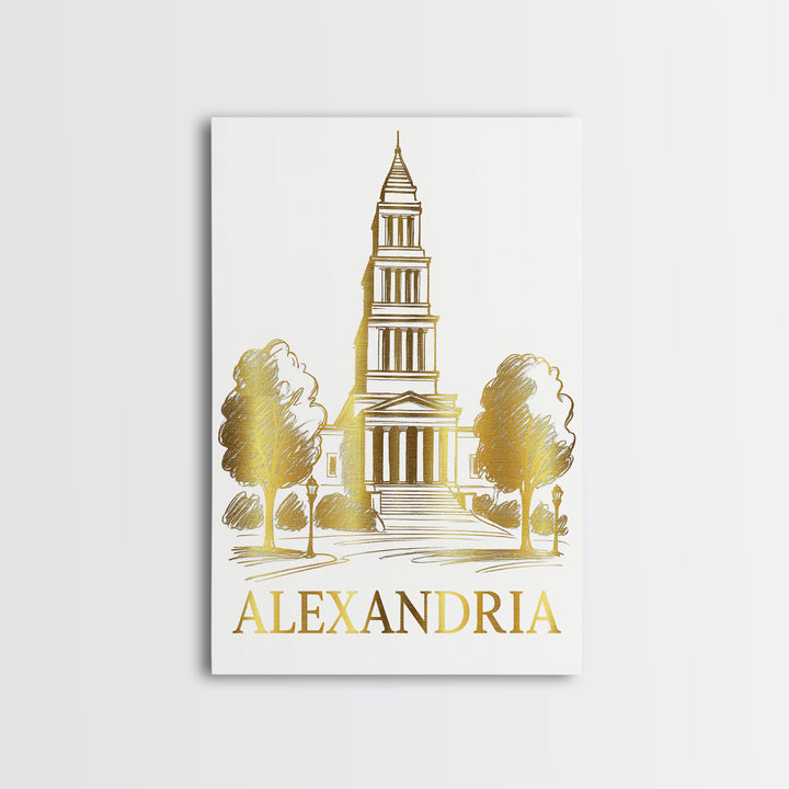 Alexandria Travel Poster, Canvas Print, Gold Line Drawing Wall Art, Alexandria Travel Art, Home Office Decor, Travel Wall Decor