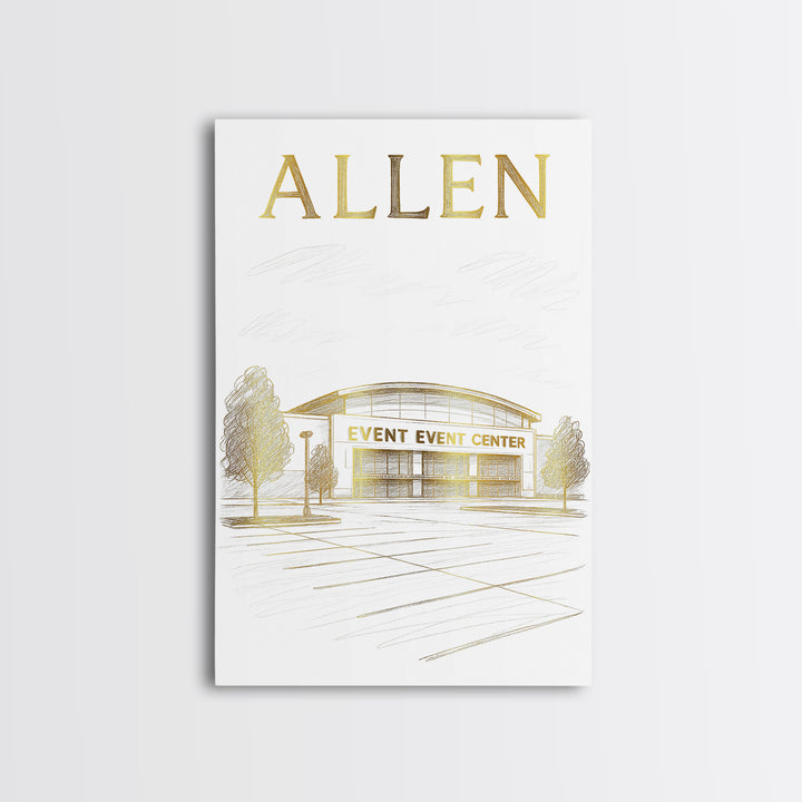 Allen Texas Travel Poster, Canvas Print, Gold Line Drawing Wall Art, Allen Art Print, Office Decor, Wanderlust Decor, Eclectic Wall Decor