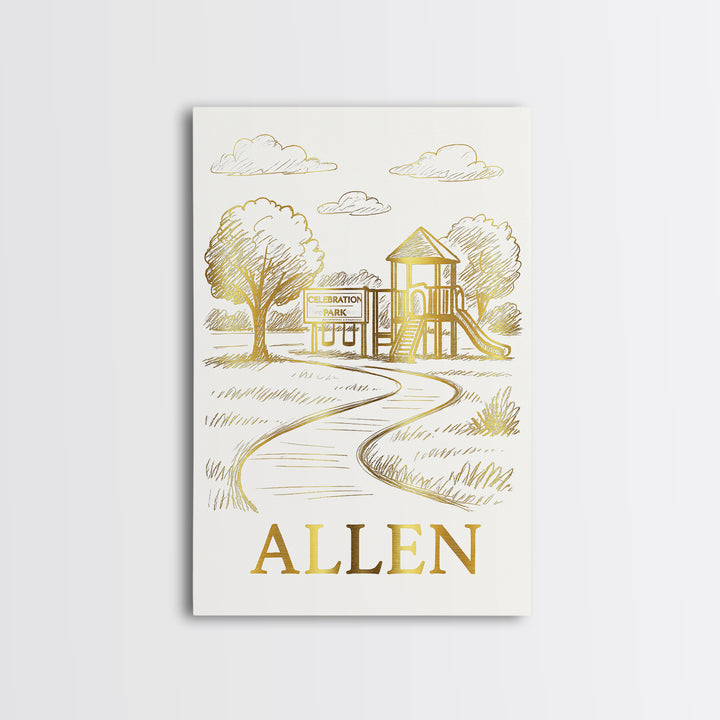Allen Travel Poster, Framed Canvas Print, Elegant City Illustration, Allen City Art, Living Room Wall Art, Wanderlust Decor, Wall Art