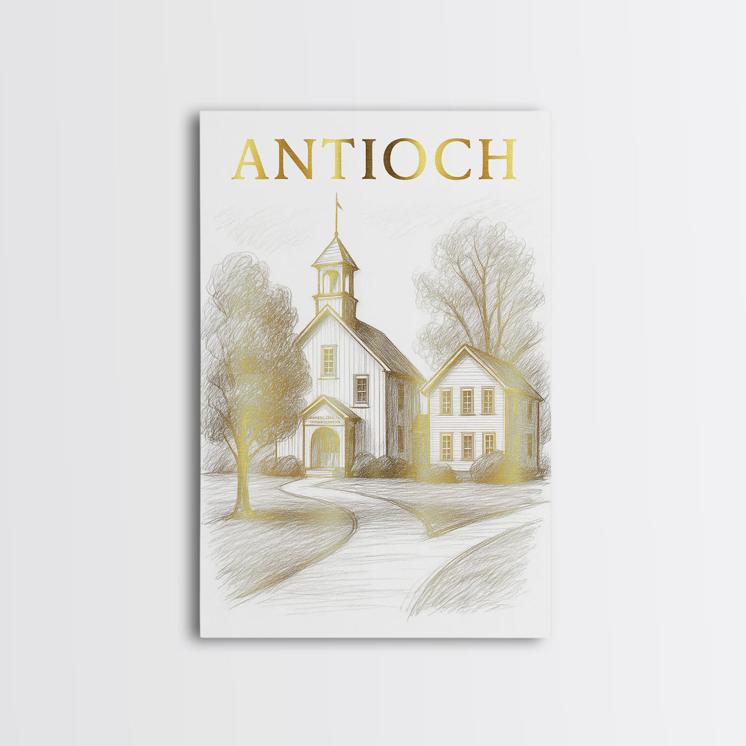 Antioch California Travel Poster, Canvas Print, Gold Line Drawing Wall Art, Antioch Travel Art, Home Office Decor, Eclectic Wall Decor