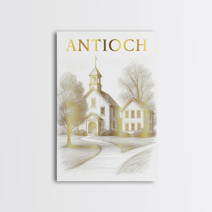 Antioch California Travel Poster, Canvas Print, Gold Line Drawing Wall Art, Antioch Travel Art, Home Office Decor, Eclectic Wall Decor