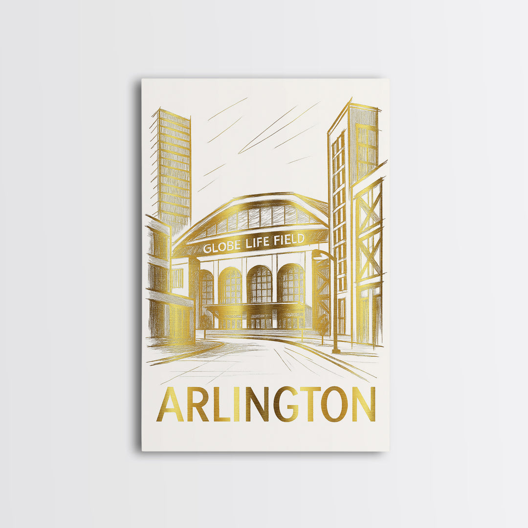Arlington Travel Poster, Framed Canvas Print, Gold Line Drawing Wall Art, Arlington City Art, Travel Poster Art, City Art Print