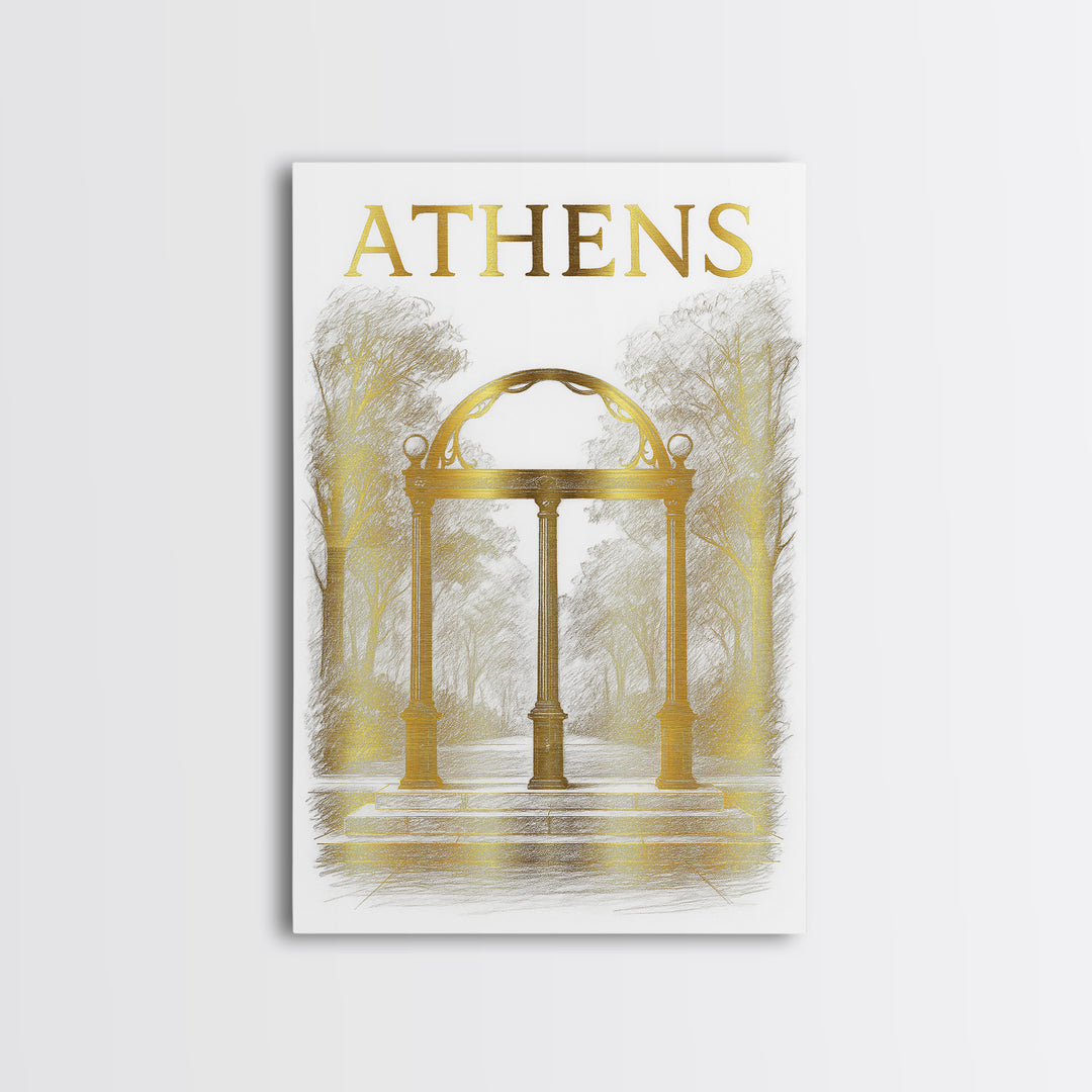Athens Georgia Travel Poster, Canvas Print, Elegant City Illustration, Athens Art Print, Watercolor Downtown Skyline, Mid Century Wall Art