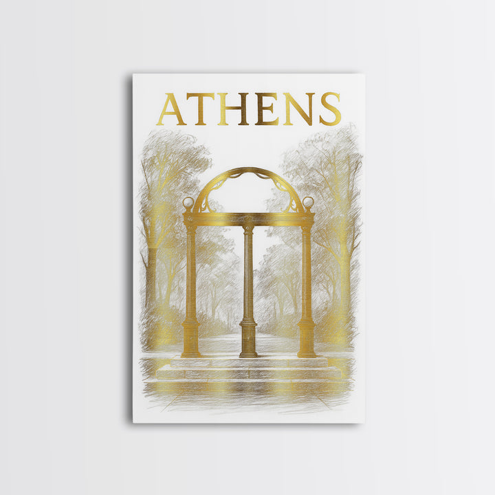 Athens Georgia Travel Poster, Canvas Print, Elegant City Illustration, Athens Art Print, Watercolor Downtown Skyline, Mid Century Wall Art