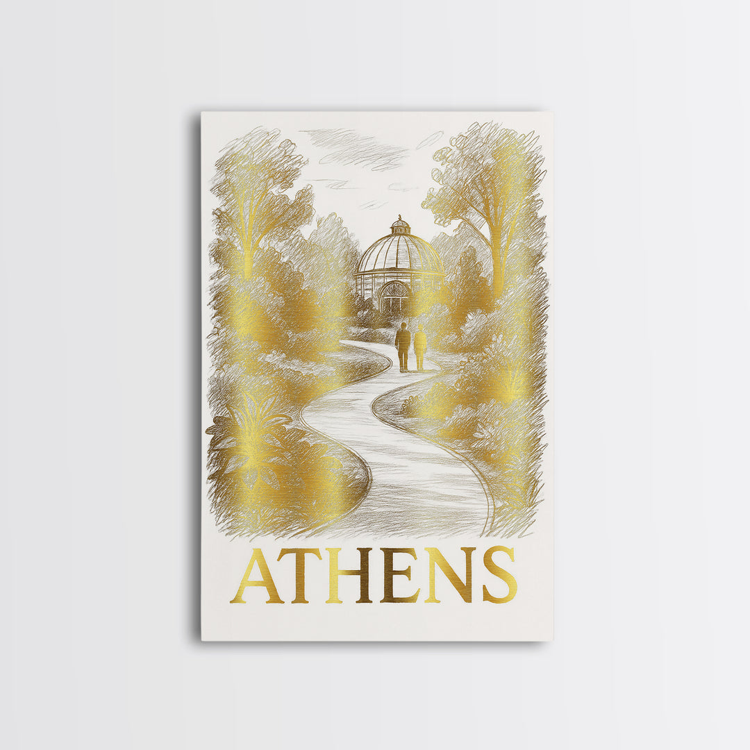 Athens Travel Poster, Canvas Print, Gold Line Drawing Wall Art, Athens City Art, Home Office Decor, Gift For Travelers, Mid Century Wall Art