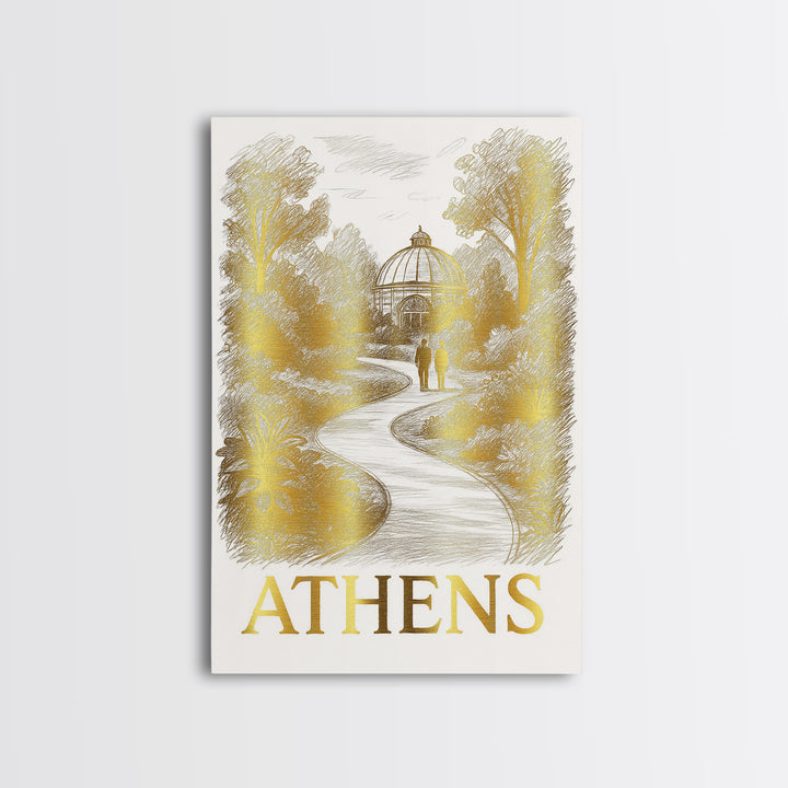 Athens Travel Poster, Canvas Print, Gold Line Drawing Wall Art, Athens City Art, Home Office Decor, Gift For Travelers, Mid Century Wall Art