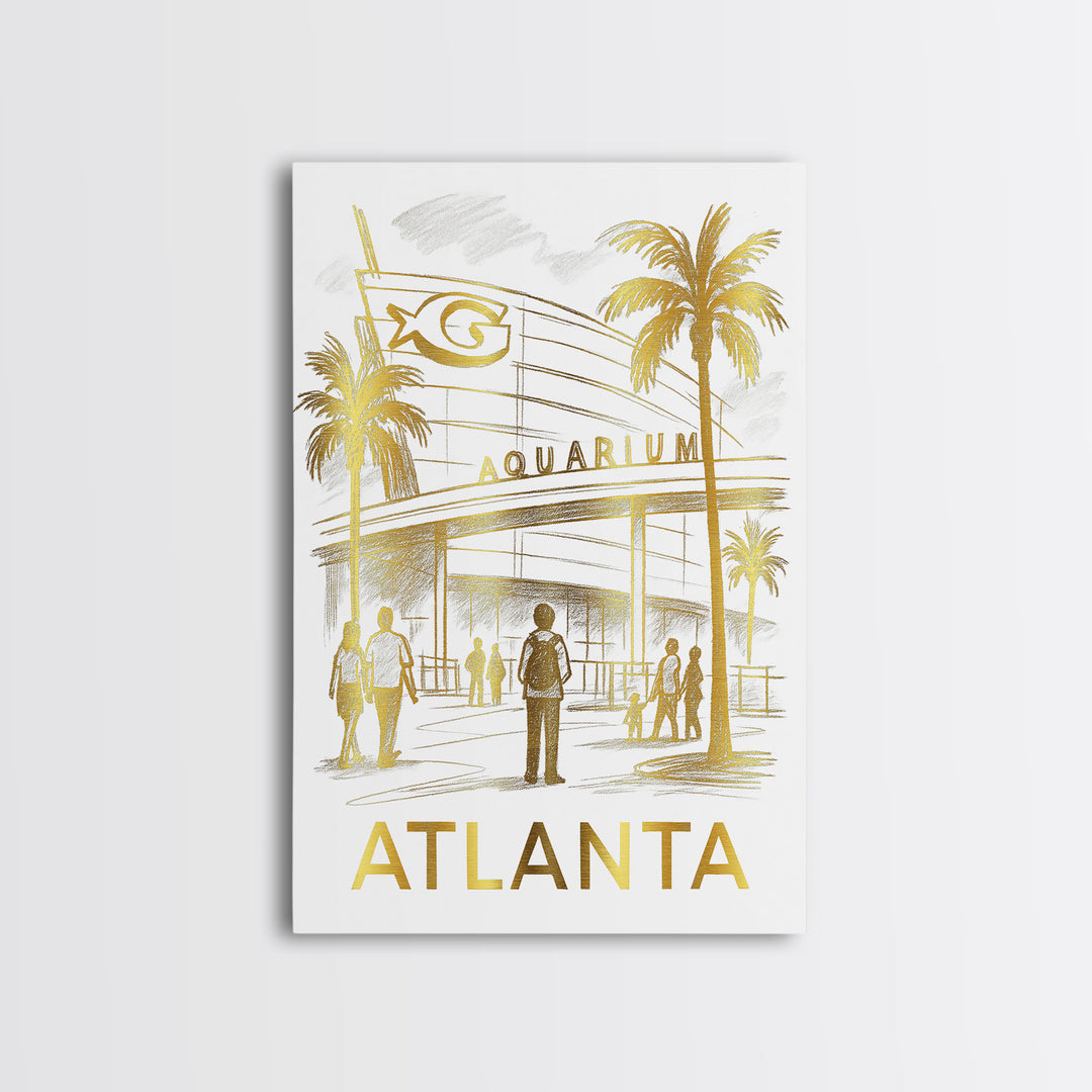 Atlanta Travel Poster, Canvas Print, White And Gold Sketch Art, Atlanta Art Print, Watercolor Skyline, Retro Travel Print, Wall Art