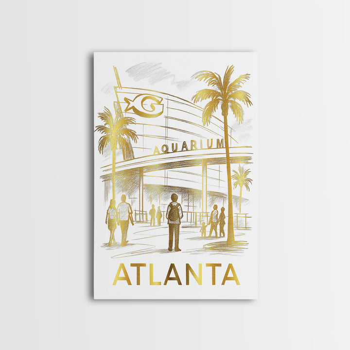 Atlanta Travel Poster, Canvas Print, White And Gold Sketch Art, Atlanta Art Print, Watercolor Skyline, Retro Travel Print, Wall Art