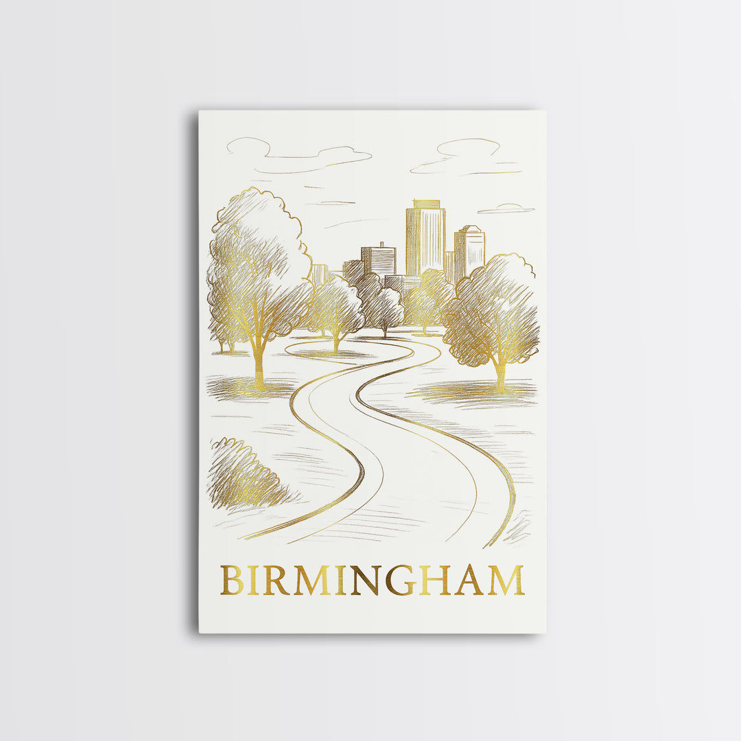 Birmingham Travel Poster, Framed Canvas Print, Elegant City Illustration, Birmingham Wall Art, Retro Travel Print, Vintage Travel Print