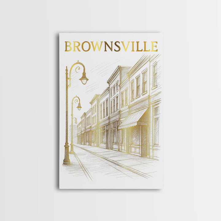 Brownsville Texas Travel Poster, Canvas Print, Gold Line Drawing Wall Art, Brownsville Wall Art, Eclectic Wall Decor, City Art Print