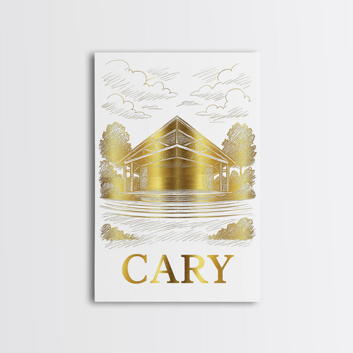 Cary Travel Poster, Framed Canvas Print, Elegant City Illustration, Cary City Art, Travel Art Print, Retro Travel Print, Vintage Travel Art