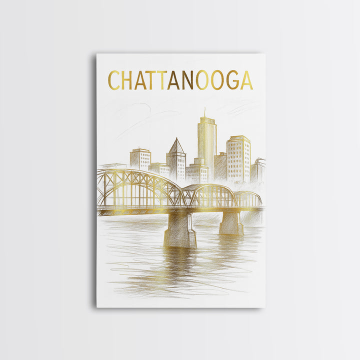 Chattanooga Tennessee Travel Poster, Canvas Print, Elegant Skyline Art, Chattanooga Poster Print, Vintage City Poster, Gift For Travelers