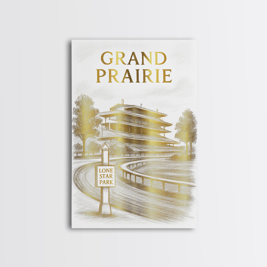 Grand Prairie Texas Travel Poster, Canvas Print, Gold Line Drawing Wall Art, Grand Prairie Poster Print, Wall Art, Vintage City Poster