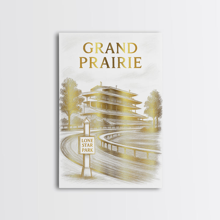 Grand Prairie Texas Travel Poster, Canvas Print, Gold Line Drawing Wall Art, Grand Prairie Poster Print, Wall Art, Vintage City Poster