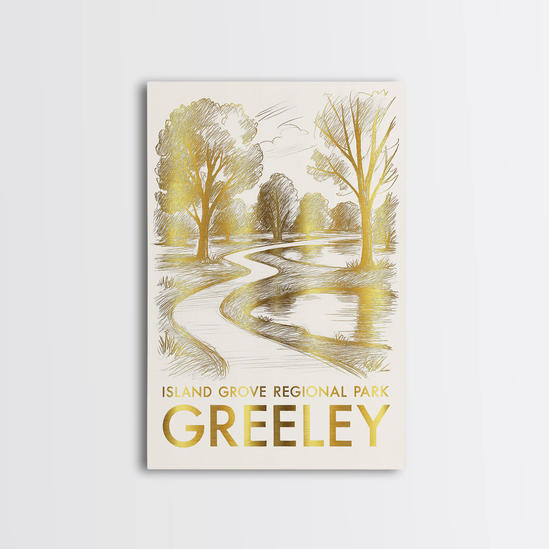 Greeley Travel Poster, Canvas Print, Gold Line Drawing Wall Art, Greeley Poster Print, Vintage Travel Art, Vintage City Poster
