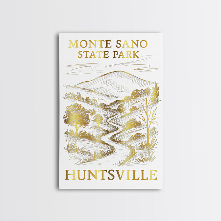 Huntsville Travel Poster, Canvas Print, White And Gold Sketch Art, Huntsville City Art, Home Office Decor, Mid Century Wall Art