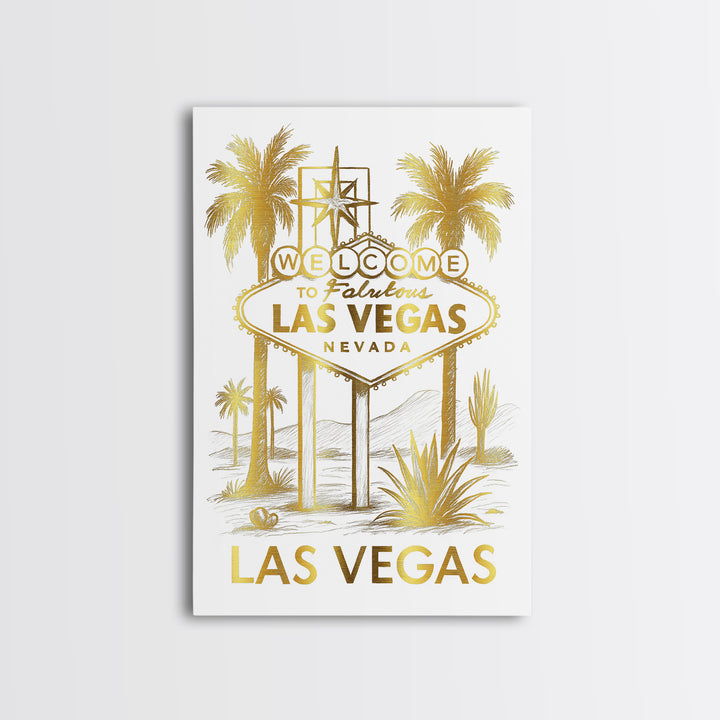 Las Vegas Travel Poster, Canvas Print, Gold Line Drawing Wall Art, Las Vegas Travel Art, Travel Art Print, Mid Century Wall Art