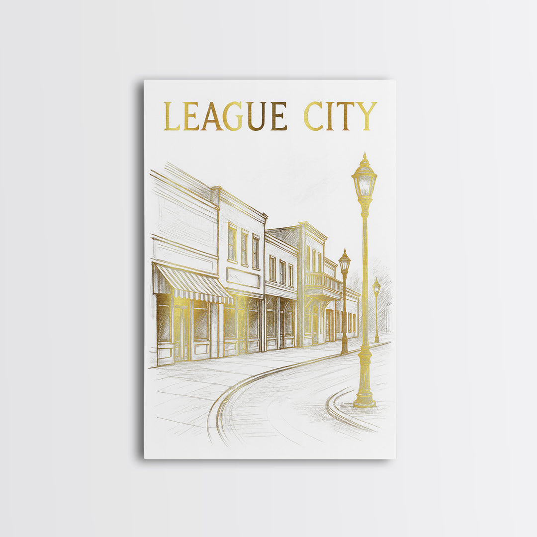 League City Texas Travel Poster, Canvas Print, Minimalist Poster Art, League City Art Print, Travel Wall Art, Skyline Art, Wanderlust Decor
